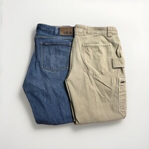 Lot of 2 Duluth Trading Co Pants Mens 38x34 Flannel Lined Jeans & Burly Flex